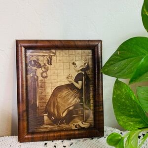 Vintage 30s 40s Small Photograph Wall Art Wooden Frame Sitting Girl Unique